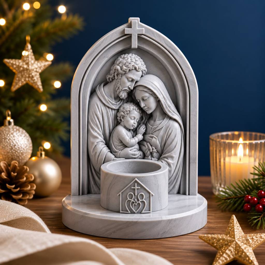 Porta Vela Sagrada Família Decorativo Católico Cantinho de Oração Imagem Religiosa LED Presente Fé 16,5cm
