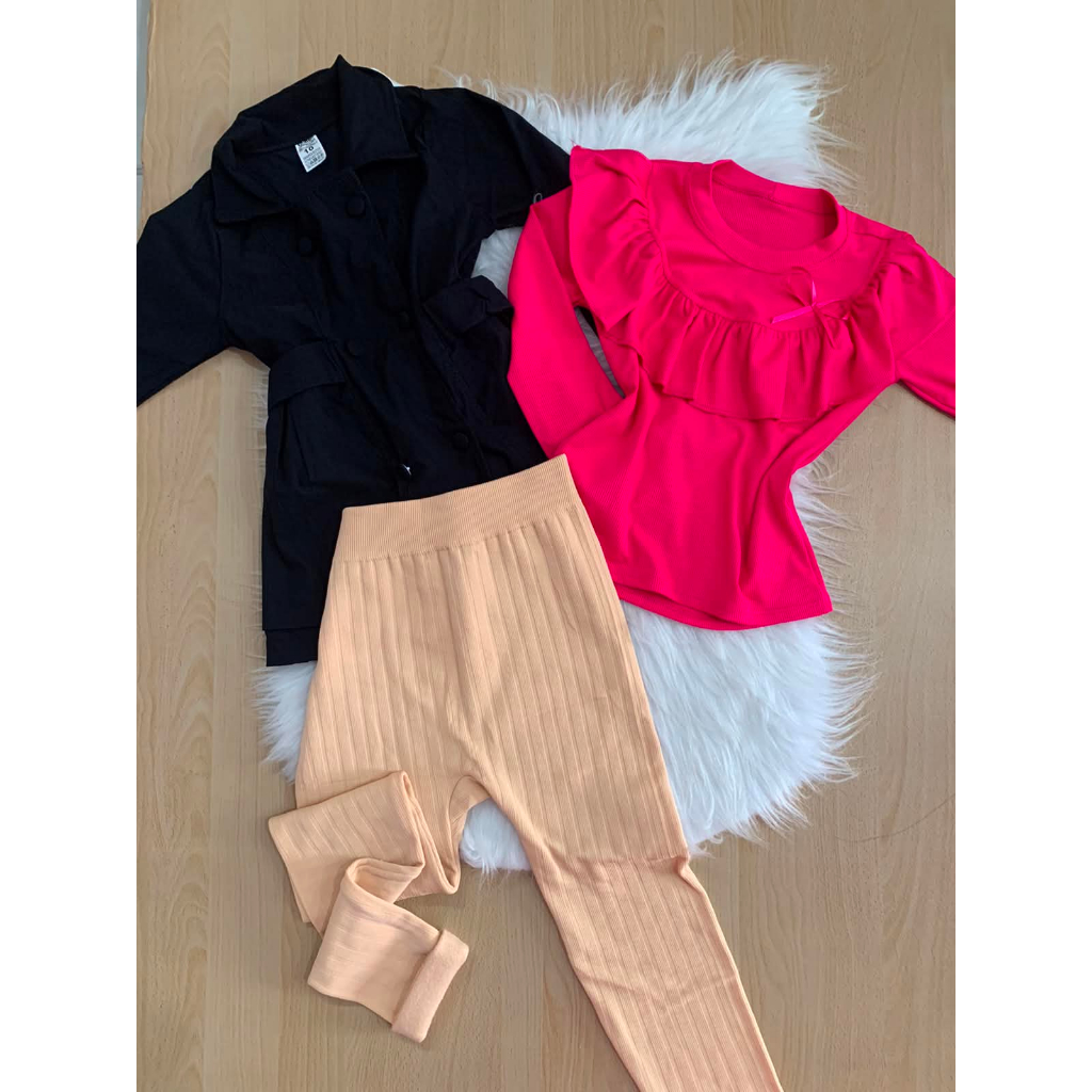 Conjunto Infantil Blogueirinha 03 Peças Blusinha Manga Longa, Casaco Sobretudo e Meia Calça Forrada | Separado