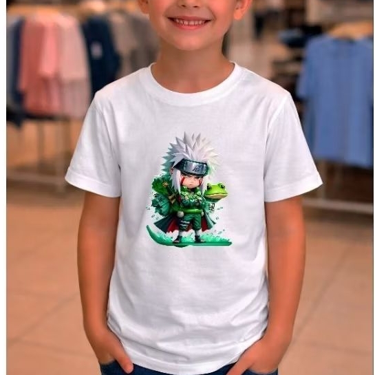 Camiseta infantil menino com estampa do Jiraya do Naruto 100% algodão casual e confortável camisa alegre cores variadas