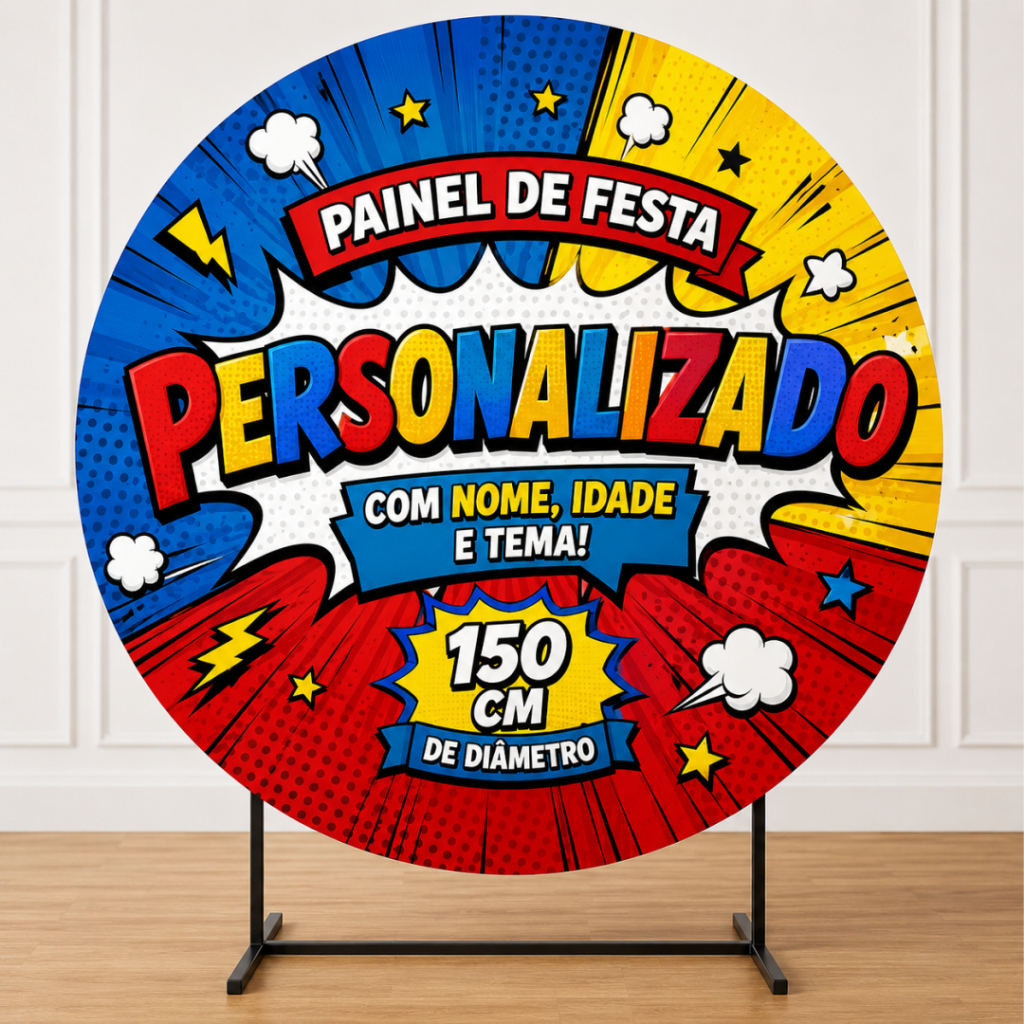 Painel Festa Redondo Personalizado Infantil Evento Sua Arte que escolher Com Seu Tema 1,50m Barato