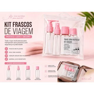 Kit 4 Frascos Para Viagem Shampoo Creme Perfume Com Necessaire