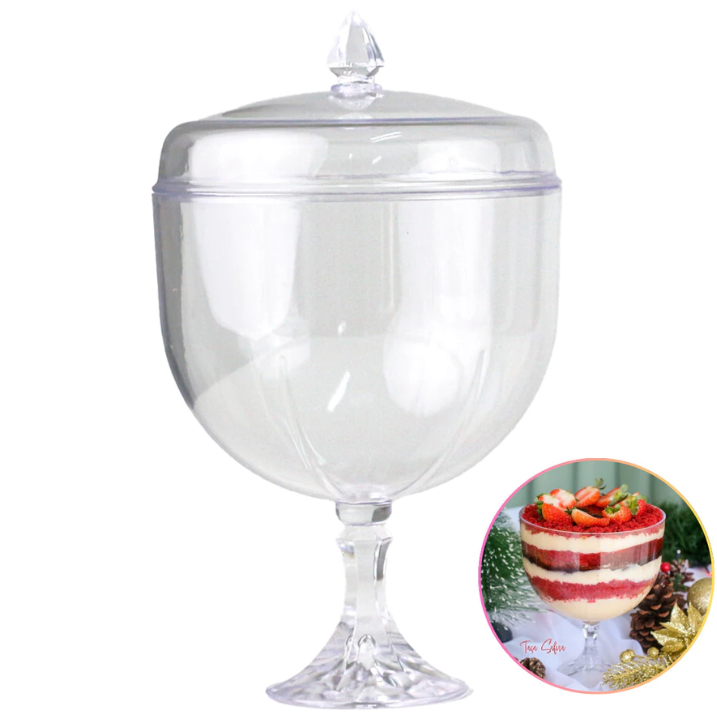 Taça Safira Transparente Alta 1250ml BlueStar com Tampa Gourmet (Ideal Para Sobremesas Doces Pavê)