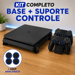 Kit Base Pezinho Horizontal Plasystation 4 + Suporte Duplo Controle PS4 + Grip