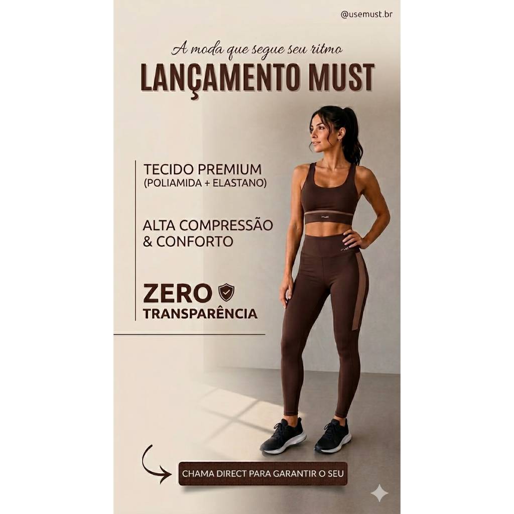 Conjunto Fitness Feminino academia MUST DREAM Premium Top e Calça, Zero Transparência, poliamida + elastano premium