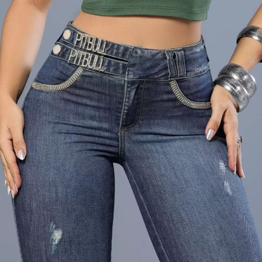 Calça Skinny feminina pit bull jeans Modeladora e Sofisticada com Detalhes em Strass Pit Bull Jeans original
