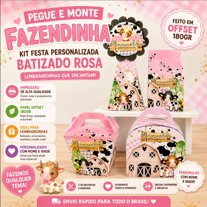 Kit Festa Fazendinha Rosa | Lembrancinhas Infantil