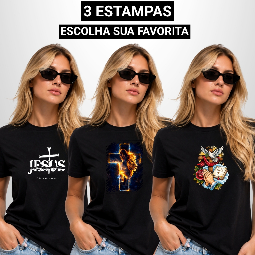 Camiseta Feminina Estampada Estampas Variadas Religioso JESUS 100% Algodão PREMIUM