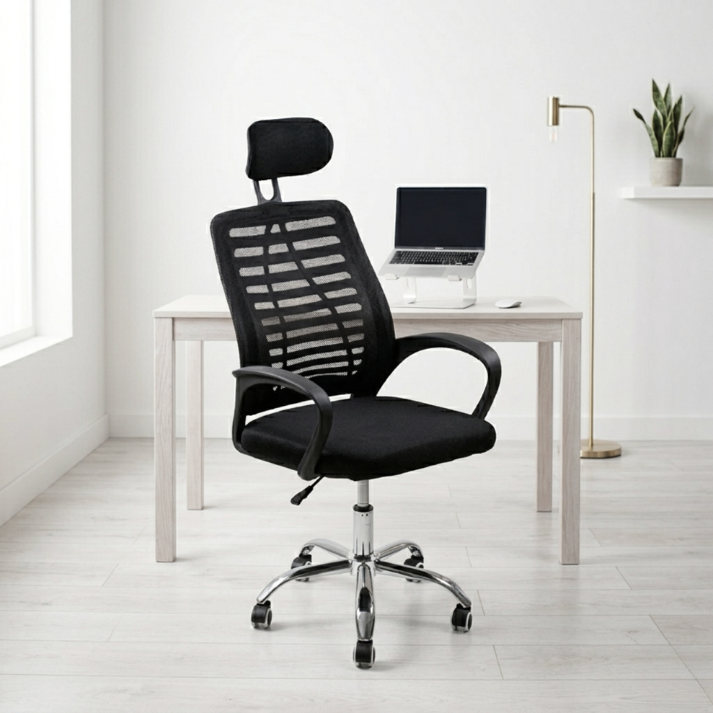 Cadeira Escritório Giratória Rodinhas Conforto Ergonômico Suporte Lombar Ajustável Assento Macio Tela Mesh