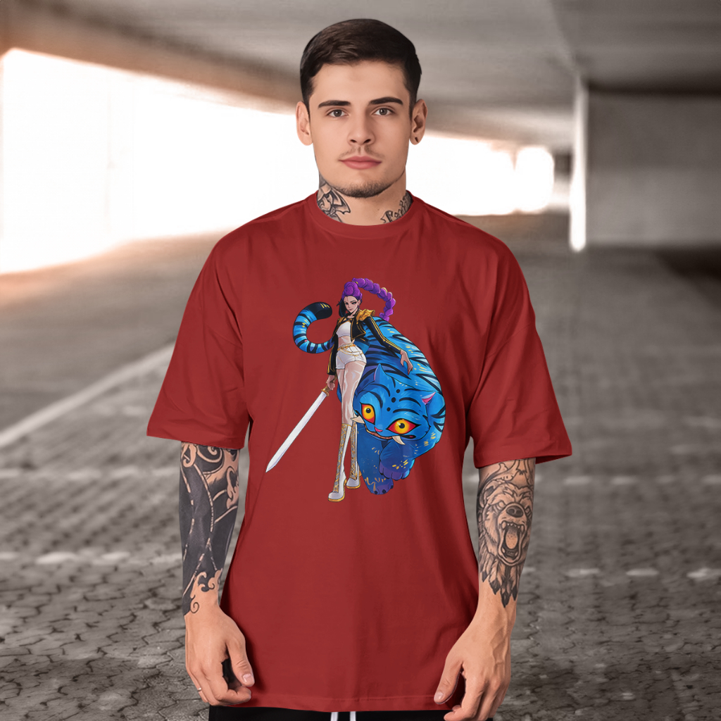 Camiseta Masculina Caçadora e seu gato demônio Streetwear – Visual Insano e Caimento Perfeito