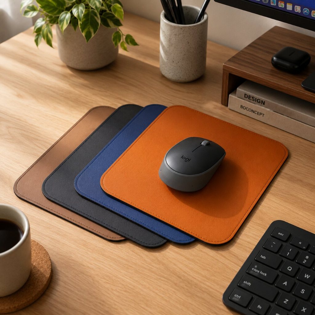 Deskpad de couro sintético costurado