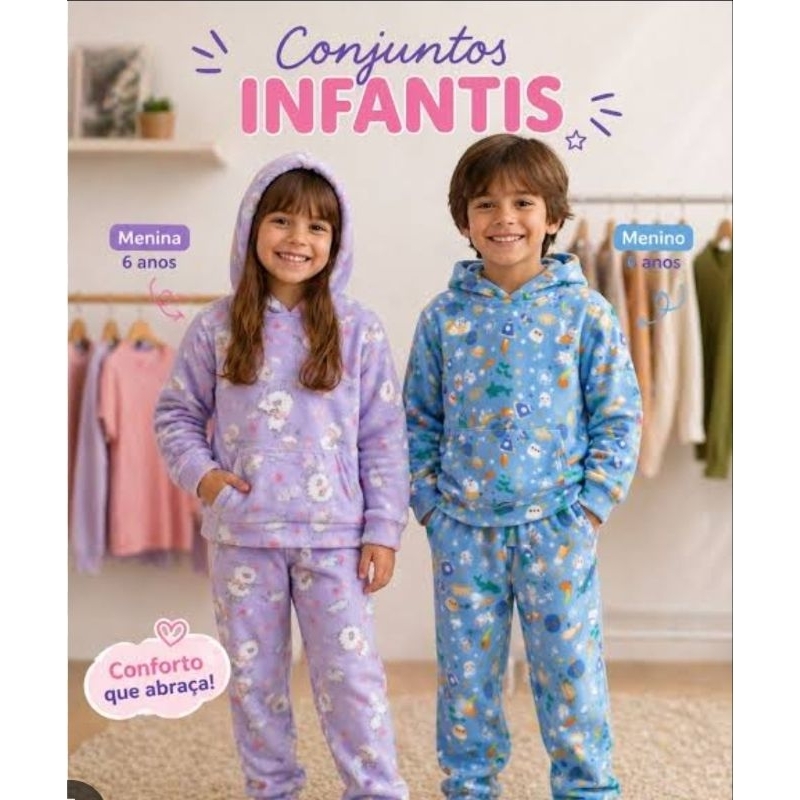 Conjunto Infantil Inverno Menino Peluciado Fleece Ultra Soft Quentinho 2 Peças Tam. 4 ao 12