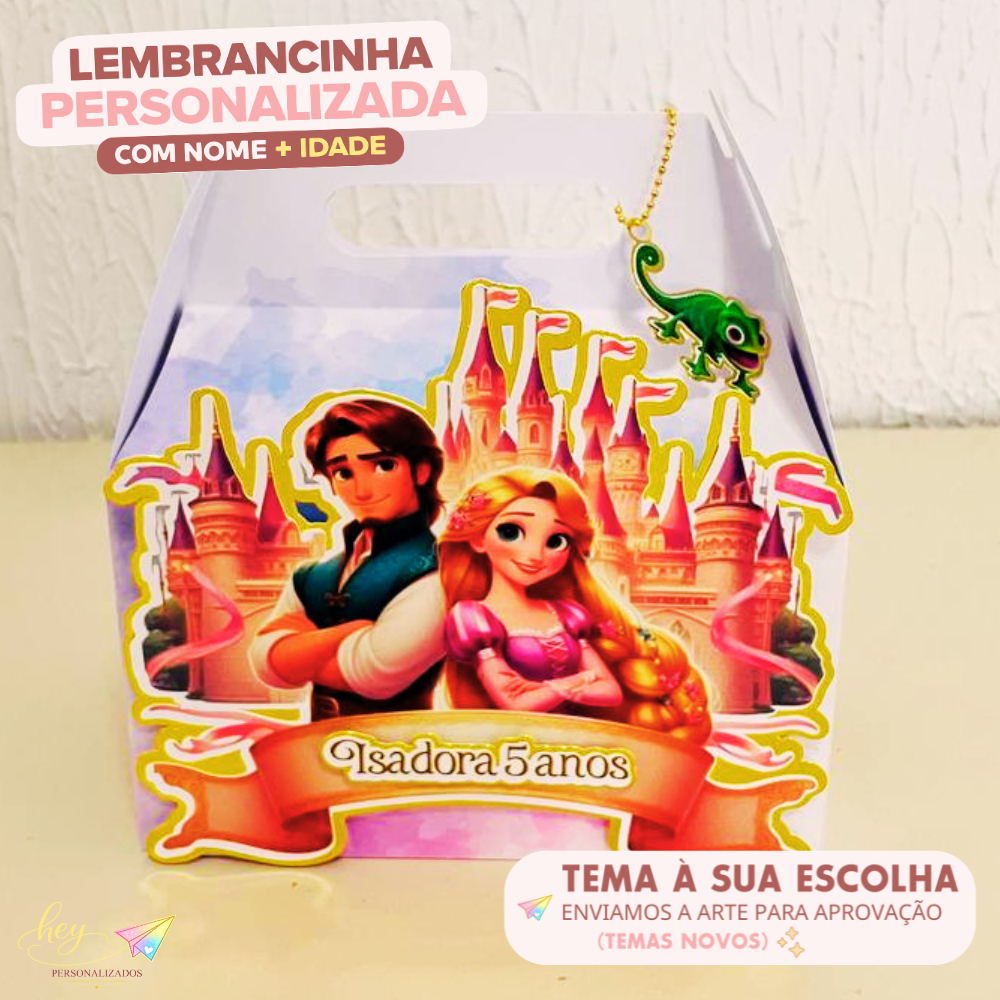Lembrancinha Rapunzel Enrolados Personalizada | Caixa Maleta | Nome e Idade | Festa Escolar | Aniversário Infantil