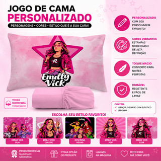 Jogo de Lençol 2 peças Solteiro Infantil Temático de Personagens dos Rosas Emilly Vick