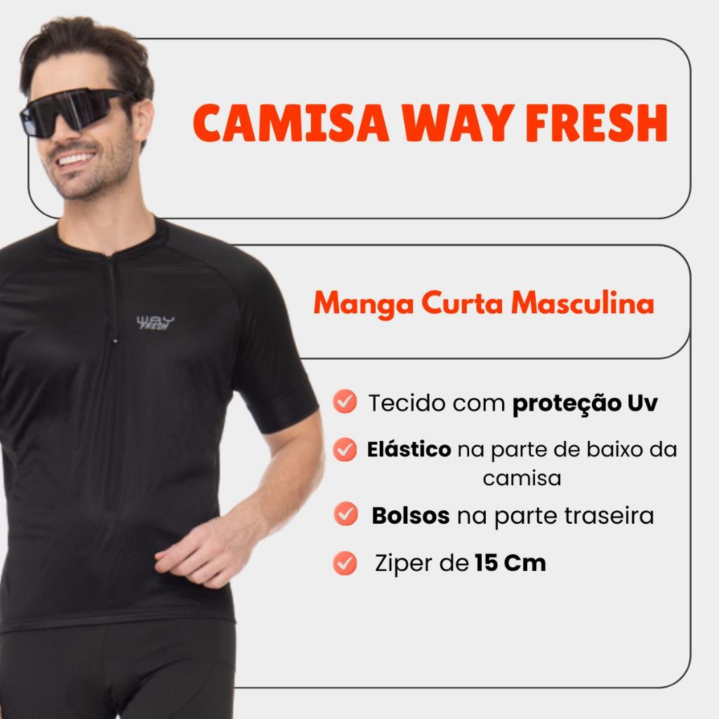 Kit 2 Camisas Camiseta Ciclismo Masculina Manga Curta Zíper Parcial Way Fresh Bicicleta Speed