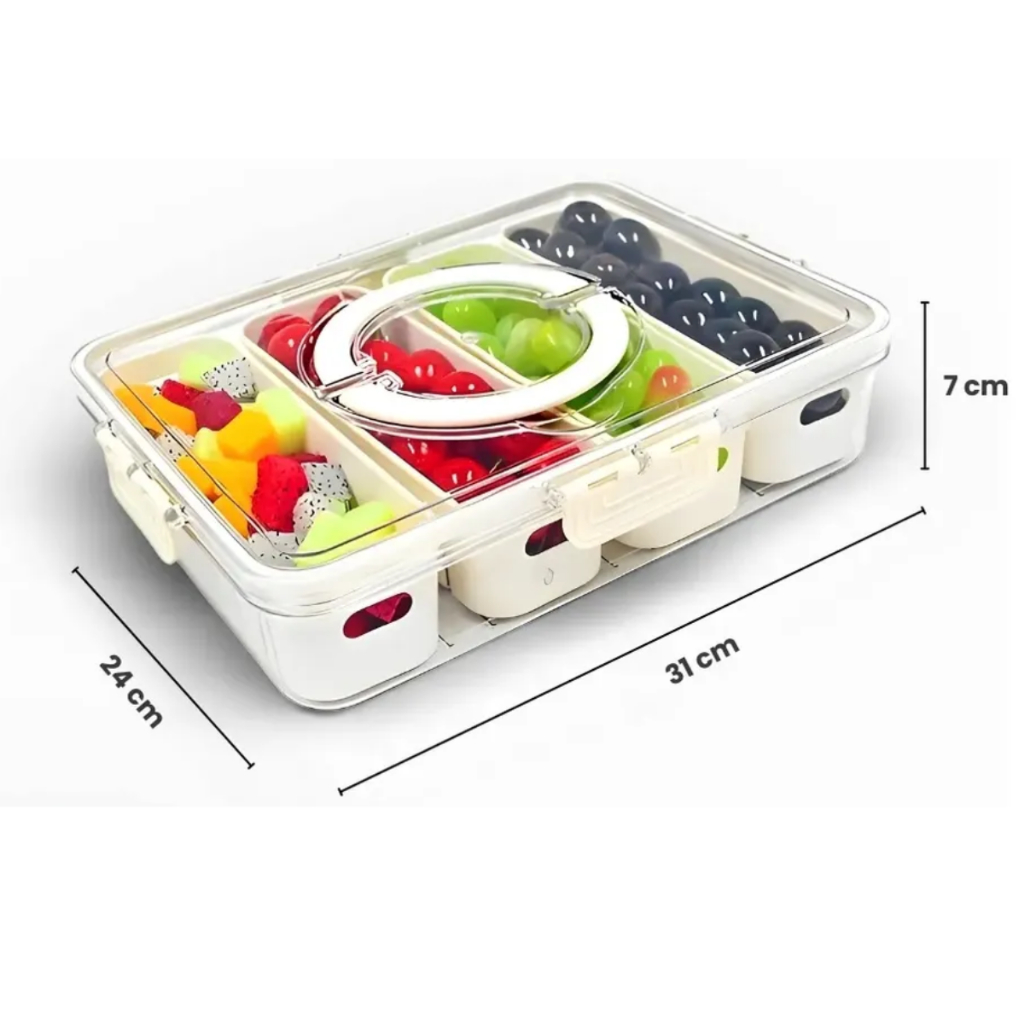 Pote Organizador de Geladeira Hermético Multiuso Com 4 Divisórias Para Alimentos e Verduras