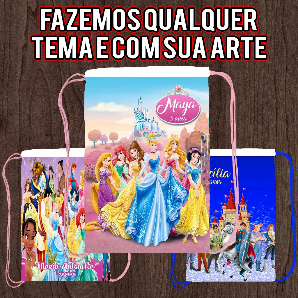 Mochilinha Personalizada para Festa Infantil Sacolinhas Surpresa Aniversário Lembrancinha Princesas
