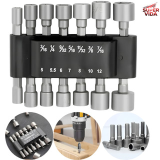 Kit Bits Soquetes Magnéticos 9/14Peças Haste 1/4 5~13mm para Furadeira Parafusadeira