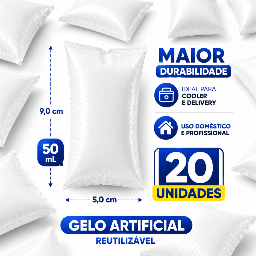 Kit 20 Gelo Artificial Reutilizável 50 mL Para Cooler Bolsa Térmica Delivery Gelox Placa gelo em gel