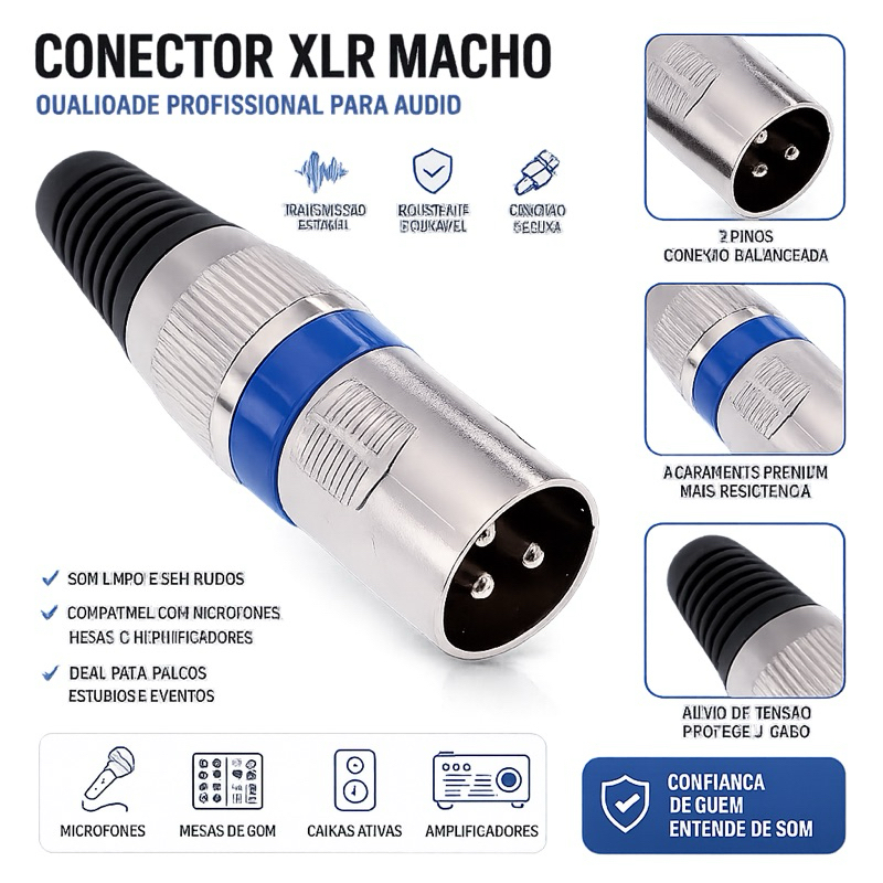 Kit 10 Plugs Conector Xlr Canon Macho Microfone Dmx