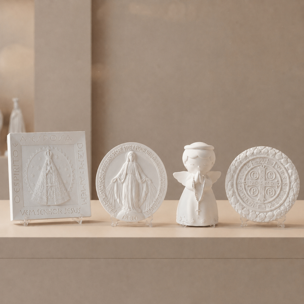 Gesso Aromático Religioso Decorativo Nossa Senhora Medalha Milagrosa São Bento e Anjo