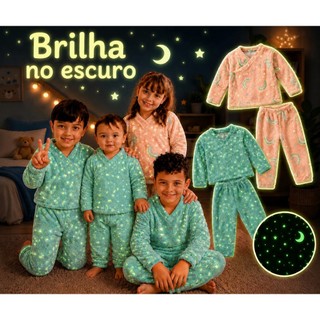 Pijama Infantil Brilha No Escuro Flanelado, Quentinho Menina e Menino Unissex