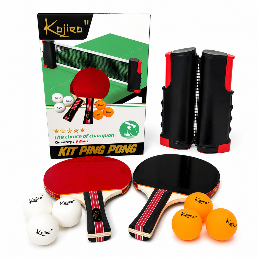 Kit 2 Raquetes Rede Retrátil Ping Pong Tênis Mesa 6 Bolas