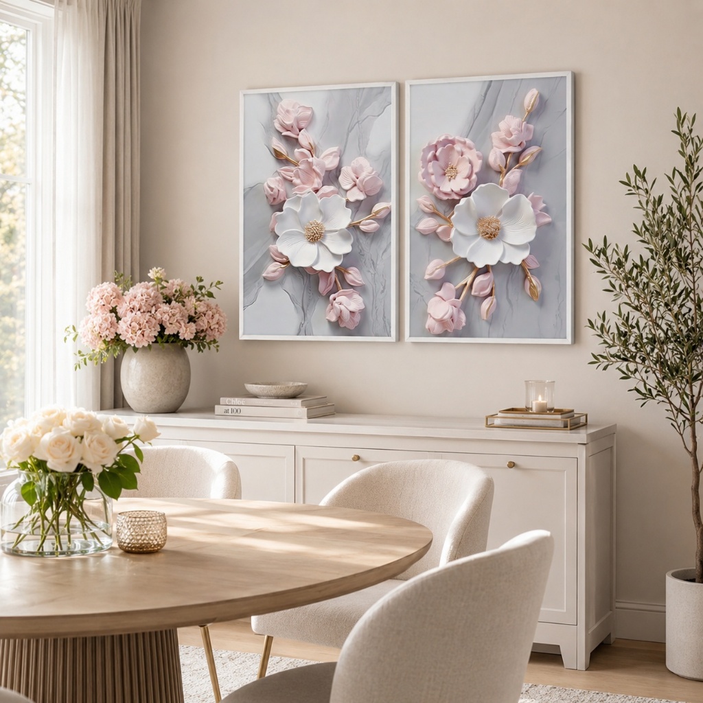 Quadro Decorativo Harmonia Floral em Dueto Com Moldura 50x75 Ou 60x90