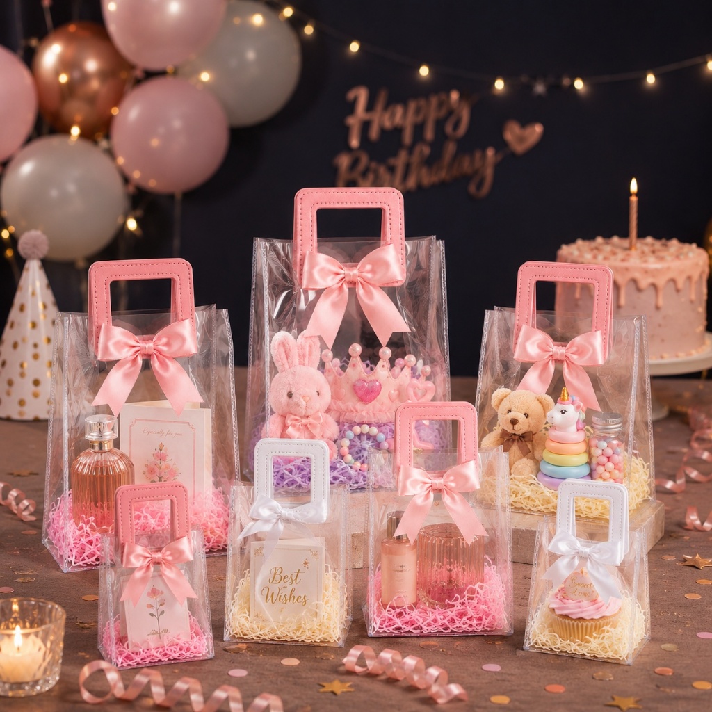 Bolsa transparente de PVC com alças de couro sintético, DIY para lembrancinhas de festa