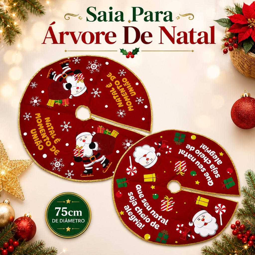 Saia Para Árvore De Natal Papai Noel 75cm Decoração Natalina
