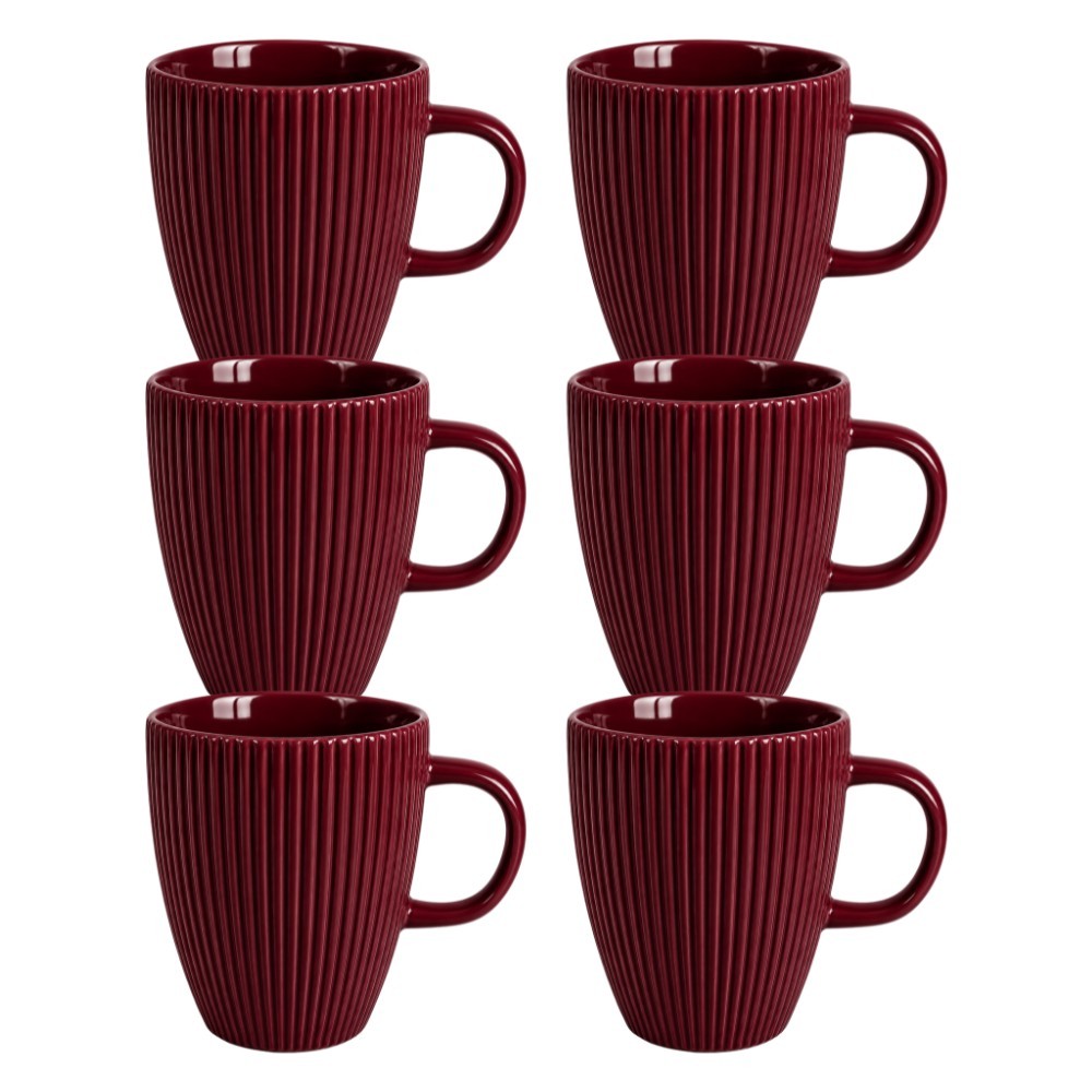 Kit 6 Caneca Canelada Porcelana Bordô 250 ml Para Café Chá Leite Cappuccino Mesa Posta Cozinha Restaurante