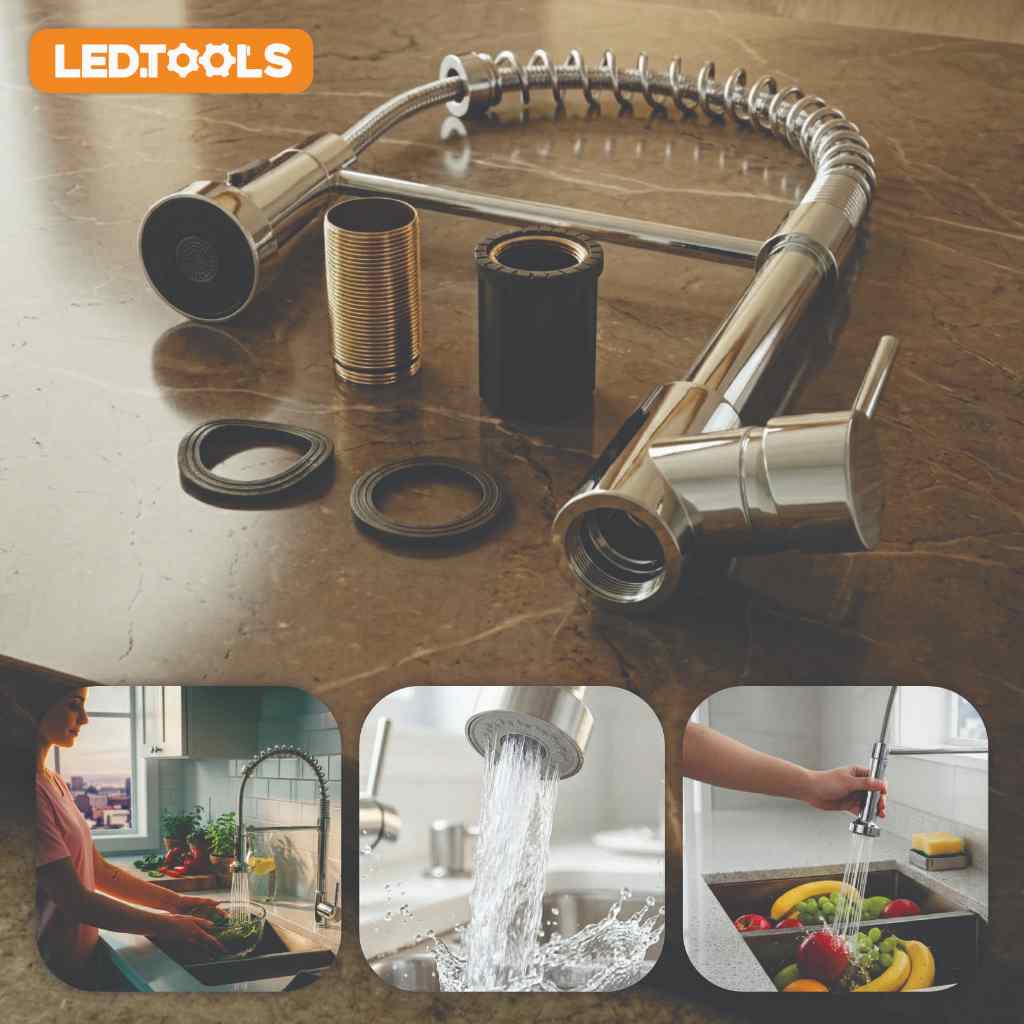 Torneira Cozinha Monocomando Misturador Com Mola Spray Inox 304 Extensor