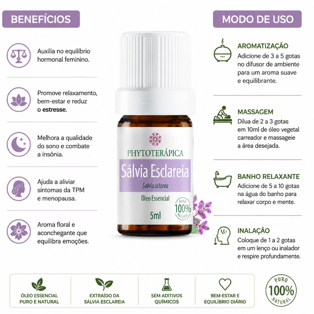 Óleo Essencial Sálvia Esclareia 5 ml Phytoterápica — imagem 2 de 2
