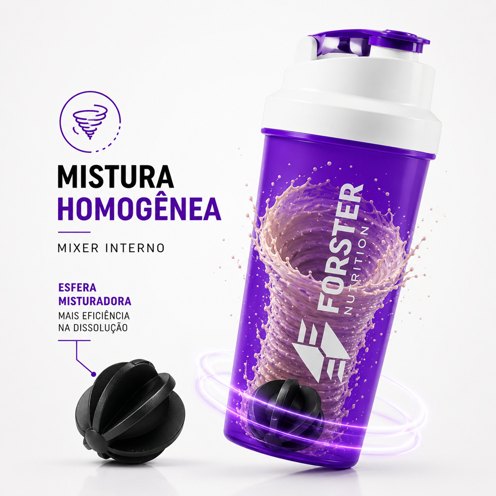 coqueteleira shaker 600ml roxa forster nutrition | garrafa whey protein academia fitness bpa free portátil sem vazamento