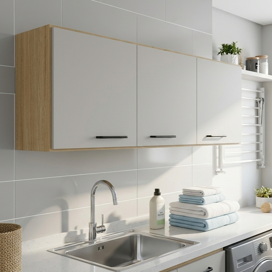 Armário Aéreo 120cm 3 Portas MDF/MDP Multiuso Organizador para Cozinha Área de Serviço Lavanderia - AV