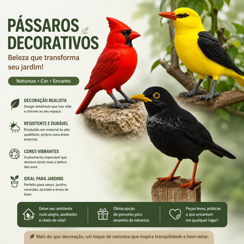 Pássaro Decorativo para Jardim e Paisagismo para Áreas Externas/internas