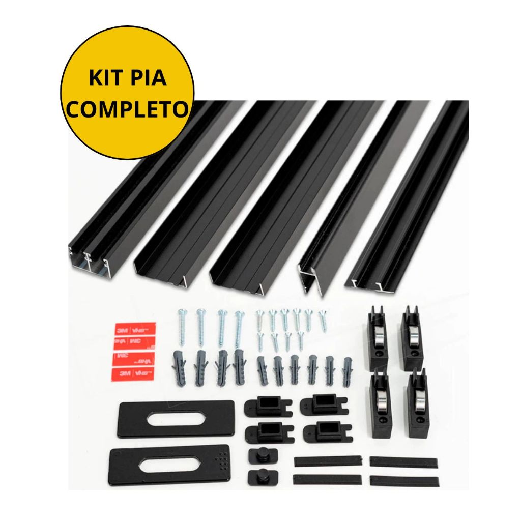 Kit Pia AL 1,50MX1,20M de Cozinha Alumínio Para Porcelanato Gabinete Preto - Fast Vidros
