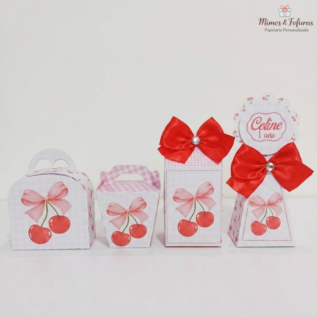 Kit Festa Cerejinha Delicada Personalizado Lembrancinhas Infantil Caixinhas Decorativas