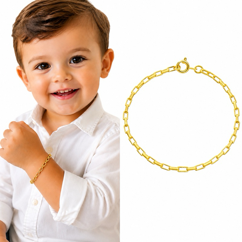Pulseira Infantil Bebê e Juvenil Menino  Banhada a Ouro 18k (15 Cm e 18 Cm )
