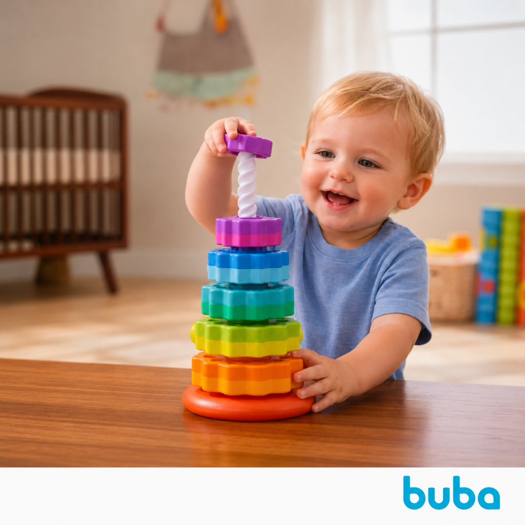 Torre de Empilhar Brinquedo Educativo Infantil Bebê Inclusivo Buba