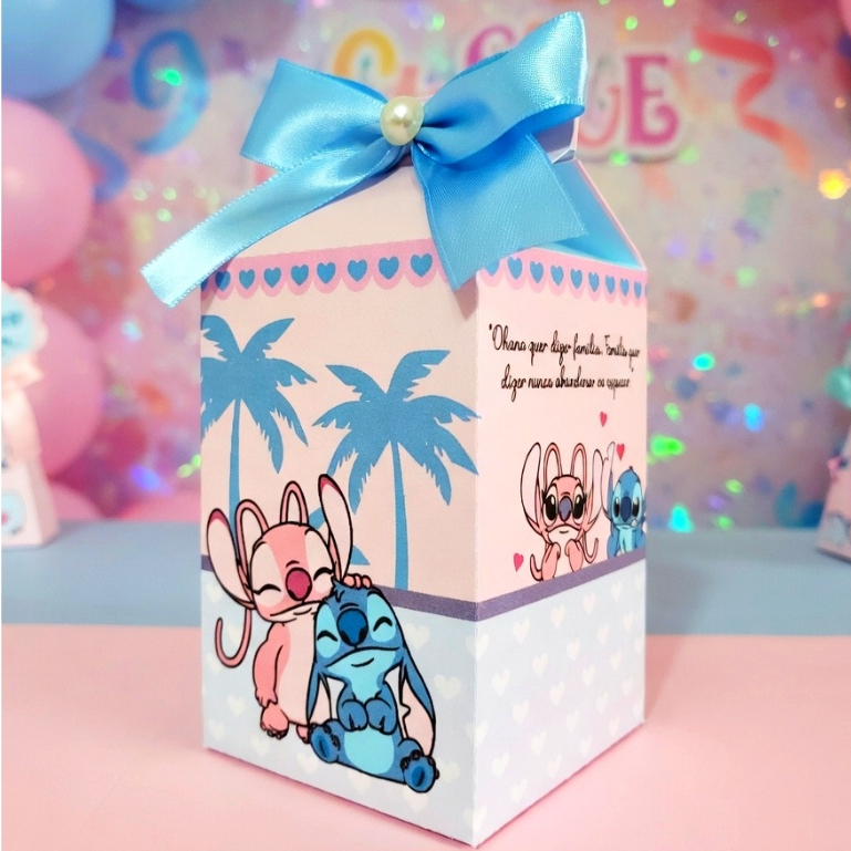 Caixinhas personalizadas cone milk infantil lembrancinha personalizada angel e stitch decoração mesa