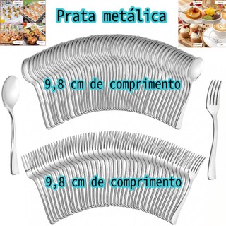 Kit Mini Garfos e Mini Colheres descartáveis plástico Prata para festa, pudin, sorvete e aperitivo