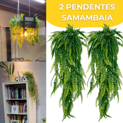 Kit 2 Pendente Samambaia Artificial 80cm Realista Planta Decoração Parede Flor Folhagem