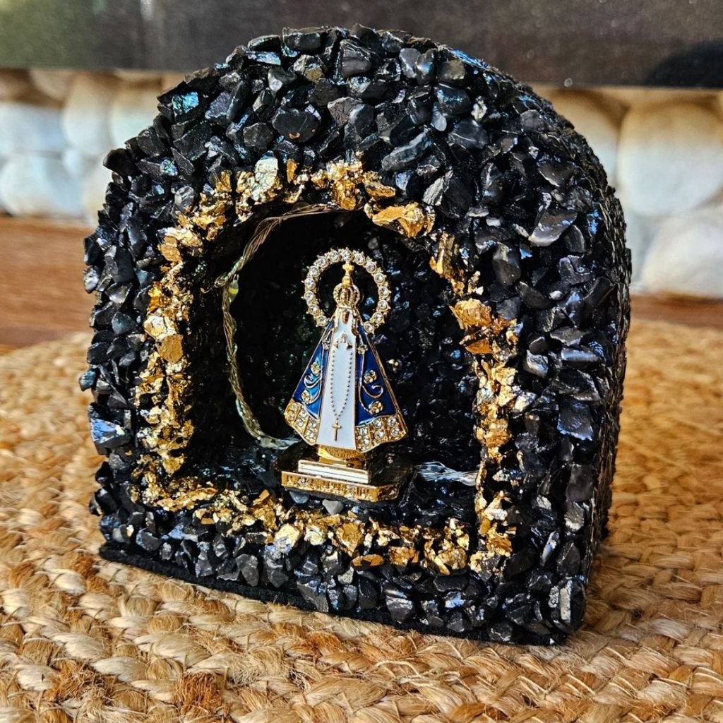 Gruta Artesanal Nossa Senhora Aparecida Pedra Preta Led