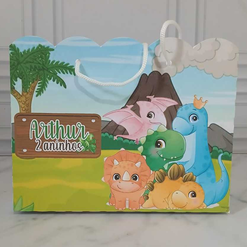 Sacolinha Personalizada Dino Baby Dinossauro - PEGUE E MONTE - Lembrancinha Infantil - Maleta