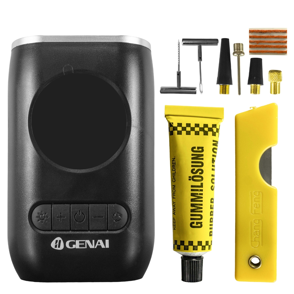 Kit Inflador Portátil 3669B + Ferramentas Reparo Pneu Sem Câmara, Bomba de Ar Recarregável USB para Carro Moto