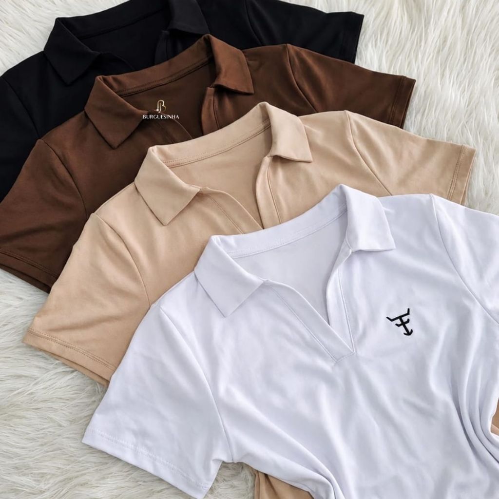 Body Feminino Polo Manga Curta Suplex Forro Duplo Sem Transparência Moda Country Chic