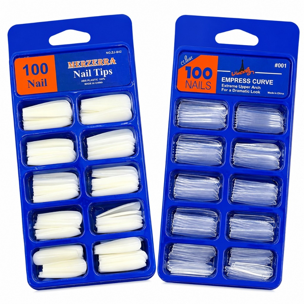Kit 100 Unhas Postiça Bailarina Fina Realista Transparente Leitosa