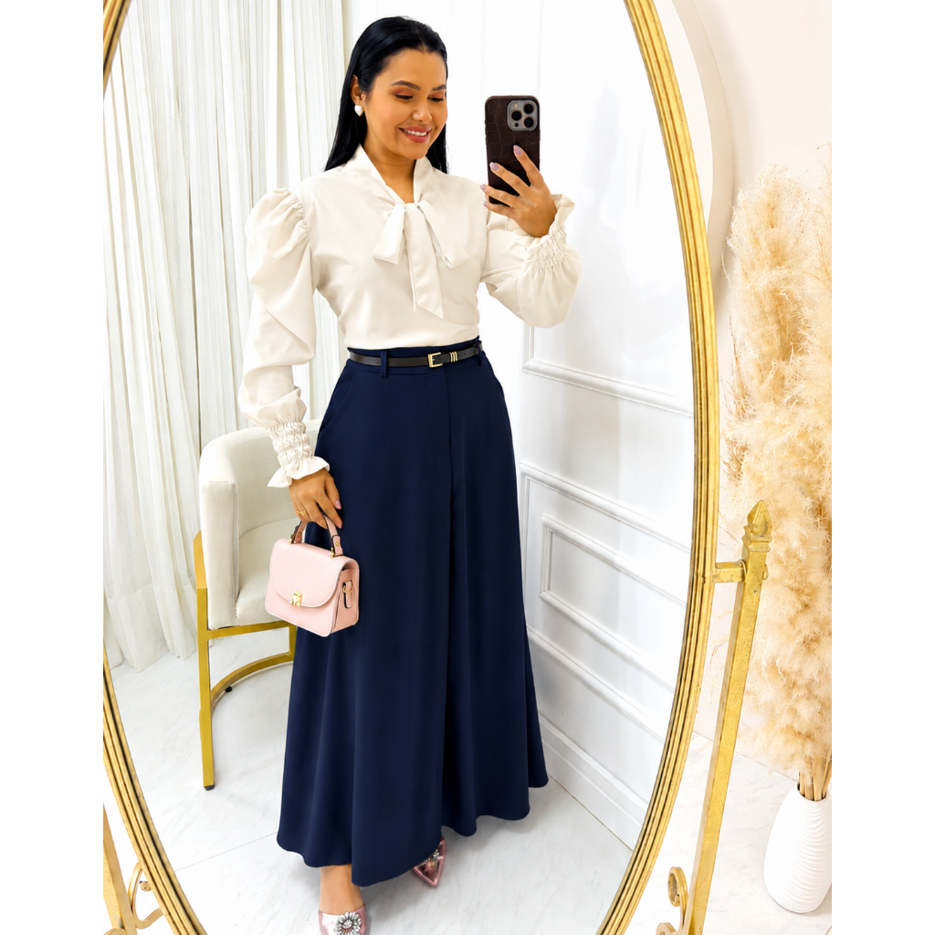 Saia Longa Feminina com Cinto Alfaiataria Cristã Moda Evangélica M até G1