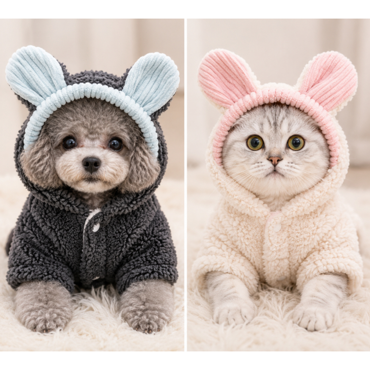 Casaco de Inverno com Capuz para Pets de Pequeno Porte / Suéter e  Quente de Fleece com Camada Dupla