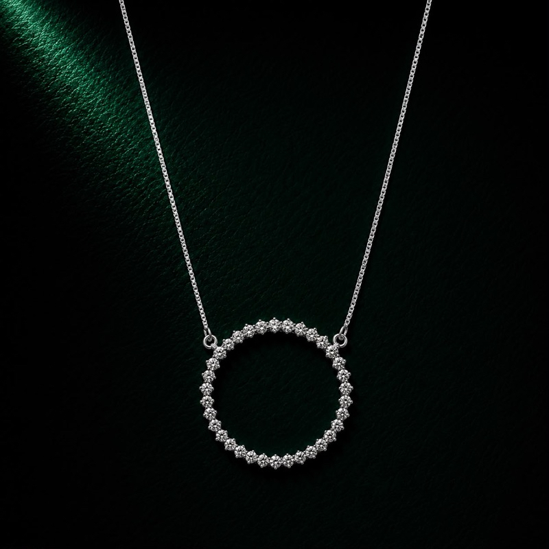 Gargantilha Redonda Cravejada em Prata 925 Feminina Elegante